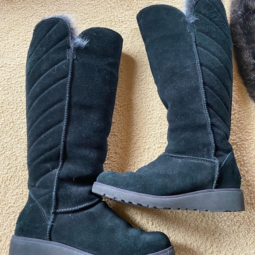 EUC UGG Rosalind pull on black tall boots-toscana silver gray/black fur cuff. - Picture 7 of 14